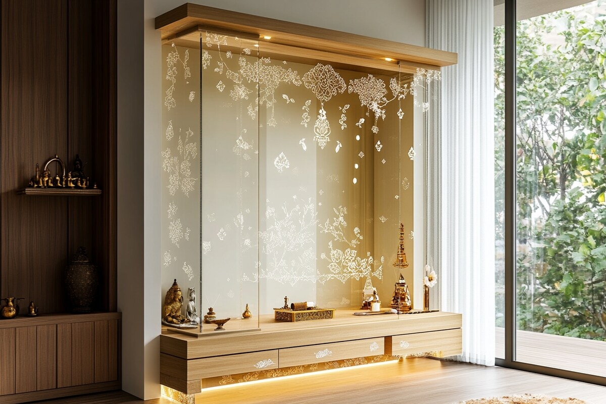 Customized pooja doors with decorative patterns